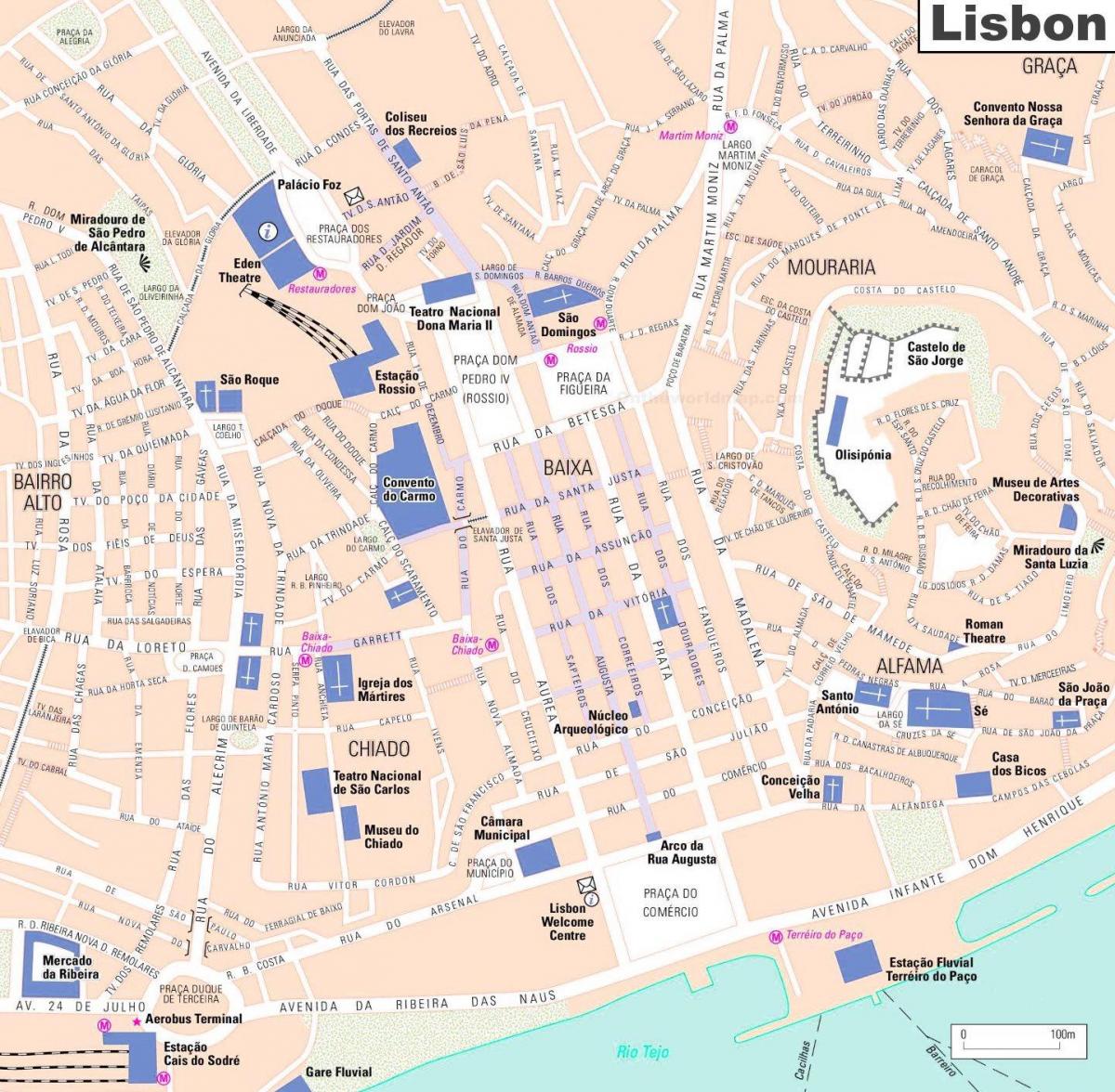 Karte von Lissabon, portugal, Stadtzentrum
