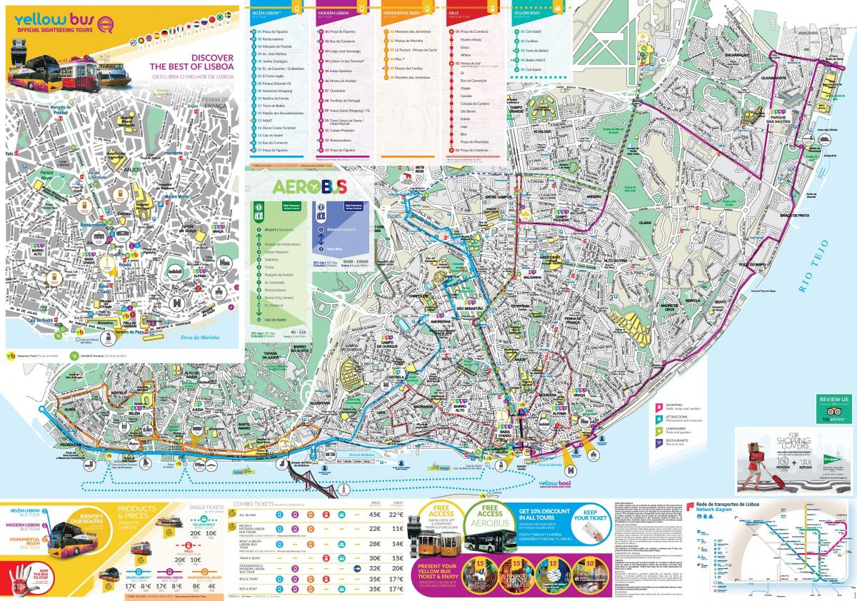 gelbe bus-tour Lissabon Karte