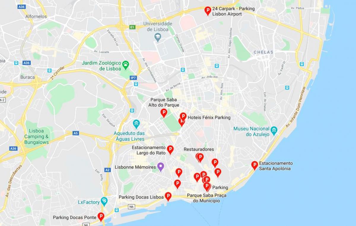 Karte von Lissabon Parkplatz 